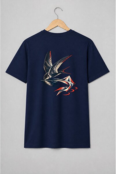 Generic Brand Tricou unisex cu Rândunică în zbor deasupra apei vintage