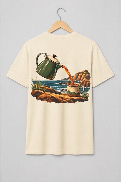 Generic Brand Tricou unisex cu Ceainic și cană cu ceai pe coastă vintage