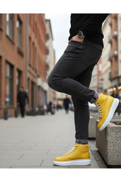 BOA Aba0713 Lace-Up Yellow High Sole Men's Style Sports Boots