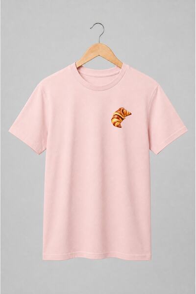 Generic Brand Tricou unisex cu Două croissante suprapuse în stil ilustrat