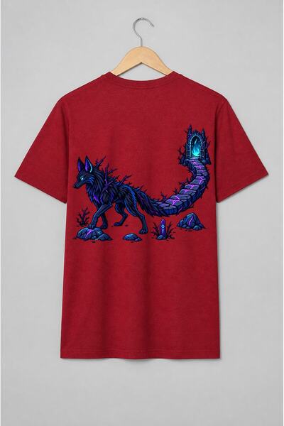 Generic Brand Tricou unisex cu Lup cu portal magic pixel art