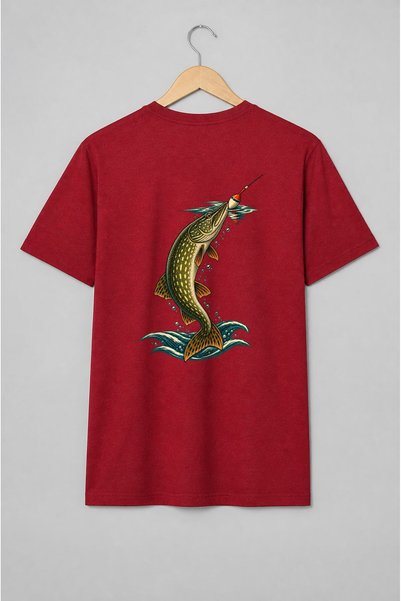 Generic Brand Tricou unisex cu Știucă la undiță ilustrație vintage