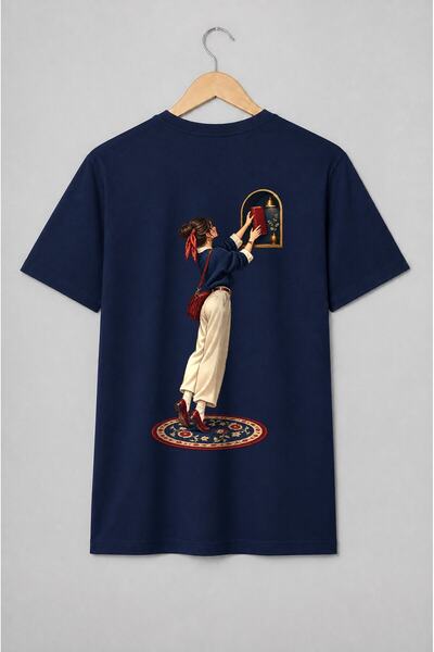 Generic Brand Tricou unisex cu Femeie cu carte și lampă, ilustrație vintage