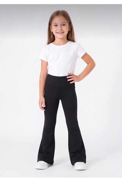 genosha بنطلون بناتي عالي الخصر بقصة واسعة من الأسفل - بنطلون مرن للمدرسة/الك...