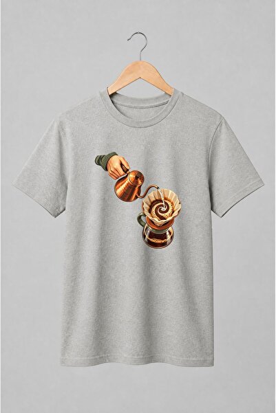 Generic Brand Tricou unisex cu Cafea la filtru cu ceainic de cupru stil barista