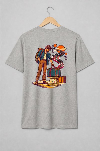 Generic Brand Tricou unisex cu Călător cu rucsac și valize stil vintage