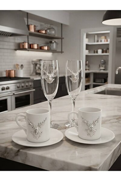 mykhediyevesanatatölyesi Double Coffee Cup and Coffee Side Glass Set Embossed...