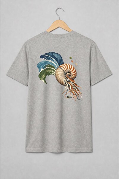 Generic Brand Tricou unisex cu Nautilus cu valuri oceanice vintage