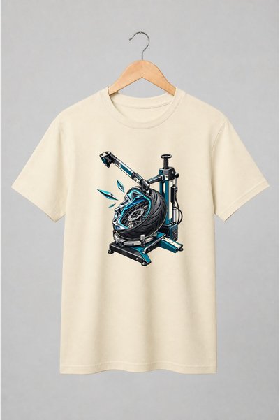 Generic Brand Tricou unisex cu Roată de motocicletă pe utilaj de service moto