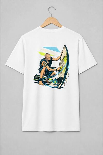 Generic Brand Tricou unisex cu Surfer cu placă de surf stil vintage