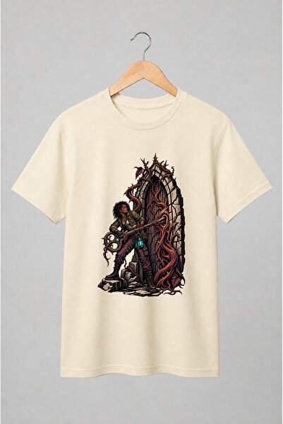 Generic Brand Tricou unisex cu Aventurieră cu cheie în stil dark fantasy