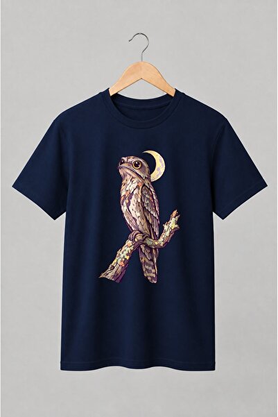 Generic Brand Tricou unisex cu Bufniță cu lună și flori stil vintage