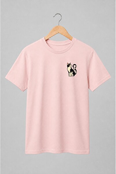 Generic Brand Tricou unisex cu Pisică neagră și crem cu ochi portocalii stil ...