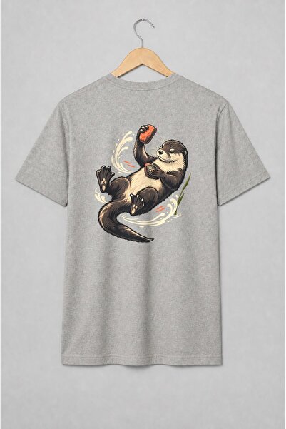 Generic Brand Tricou unisex cu Vidră cu scoică ilustrație acvatică