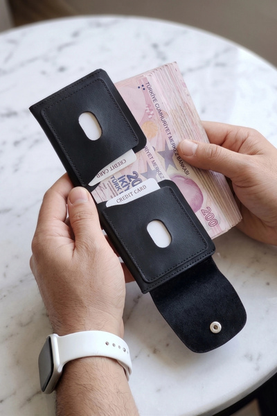 VANİLLA COLLECTİON Kişiye Özel İsim Baskılı Siyah Deri İnce Erkek Cüzdan Yüksek Para Kapasiteli Minimalist