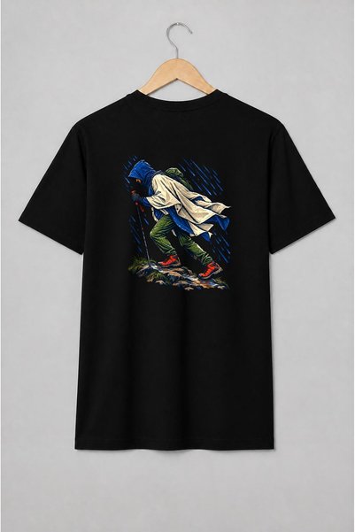 Generic Brand Tricou unisex cu Drumeț în ploaie pentru iubitorii de hiking