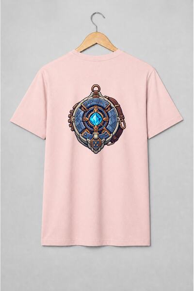 Generic Brand Tricou unisex cu Scut medieval cu cristal albastru pixel art