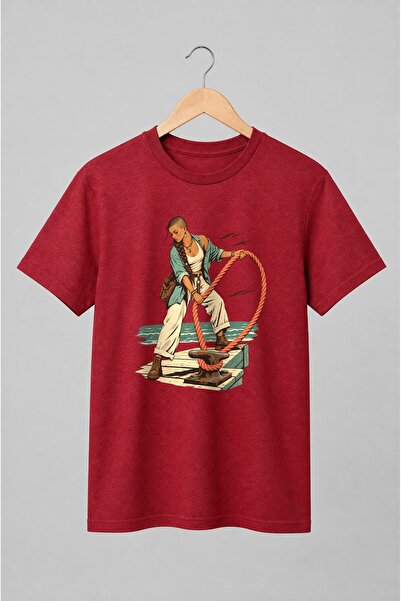 Generic Brand Tricou unisex cu Femeie pe ponton cu frânghie marină vintage