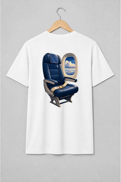 Generic Brand Tricou unisex cu Scaun de avion și fereastră cu nori pentru căl...
