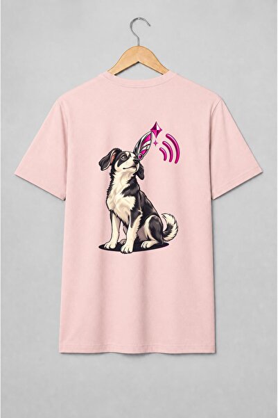 Generic Brand Tricou unisex cu Cățeluș alb-negru cu detalii futuriste