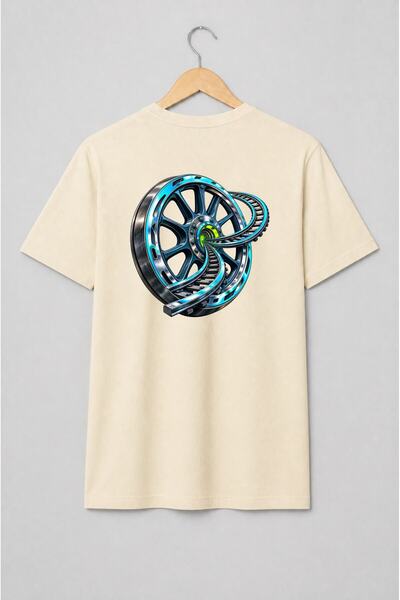 Generic Brand Tricou unisex cu Roată cu șine feroviare futuristă