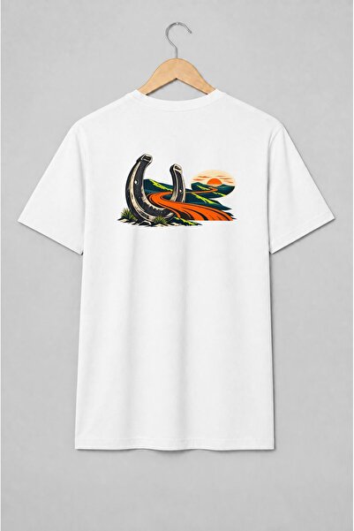 Generic Brand Tricou unisex cu Potcoave pe șosea montană western retro