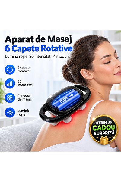 Zâna Casei Aparat de masaj portabil cu 6 capete rotative, lumină roșie, 20 in...