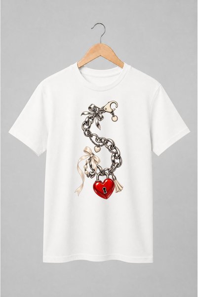 Generic Brand Tricou unisex cu Brățară romantică cu inimă tip lacăt și funde