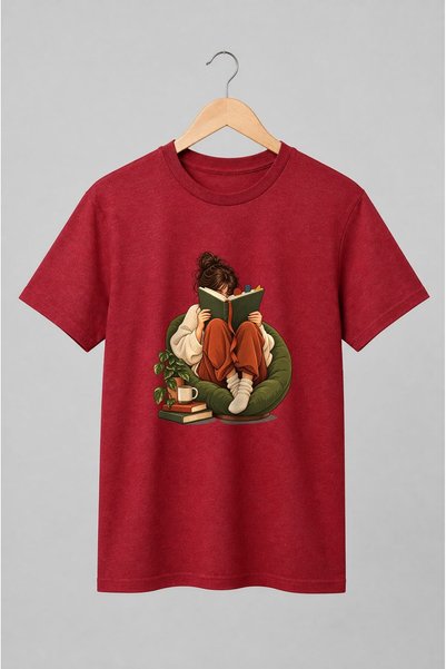 Generic Brand Tricou unisex cu Fată citind în fotoliu stil cozy
