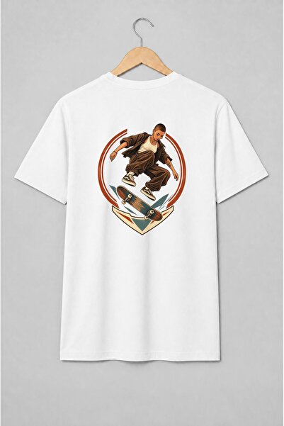Generic Brand Tricou unisex cu Skateriță pe skateboard, stil retro