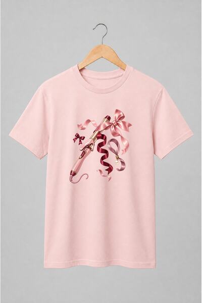 Generic Brand Tricou unisex cu Umbrelă roz cu funde și panglici în stil coquette