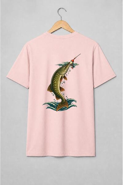 Generic Brand Tricou unisex cu Știucă la undiță ilustrație vintage