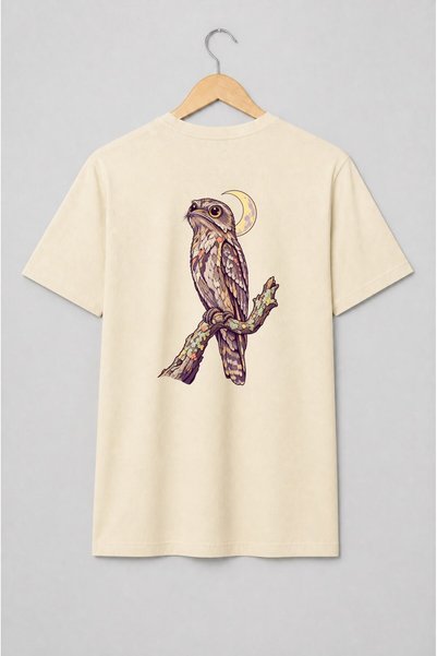 Generic Brand Tricou unisex cu Bufniță cu lună și ramură florală vintage