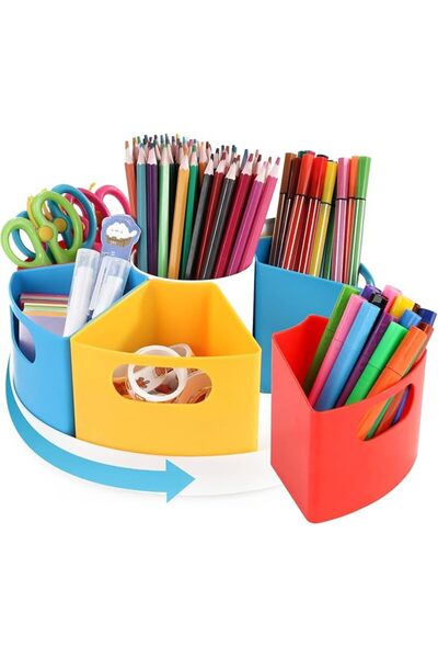 Generic منظم أدوات فنية دوار للأطفال، حامل أقلام تلوين للمكتب، حامل أقلام رصا...