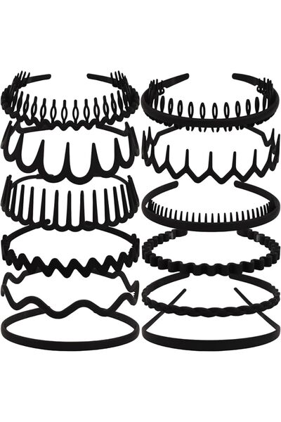 GENERAL Black Headbands for Women Men Teens, 12Pcs Plastic Non Slip Teeth Com...
