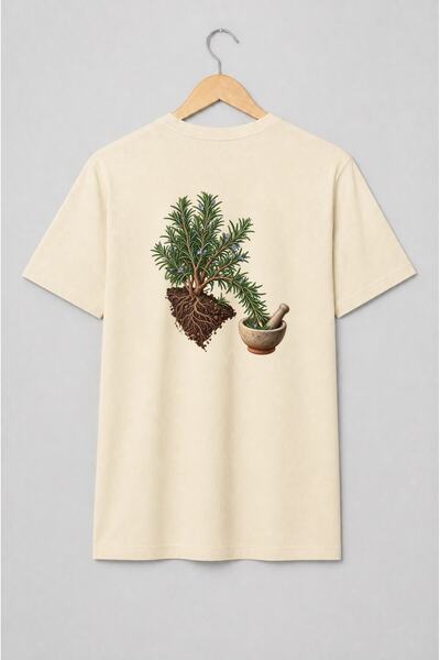 Generic Brand Tricou unisex cu Rozmarin cu rădăcini și mojar ilustrație botanică