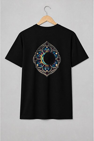 Generic Brand Tricou unisex cu Eclipsă solară în rozetă gotică