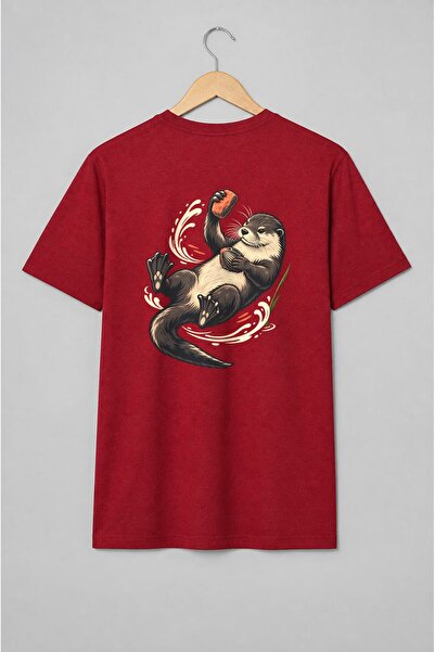 Generic Brand Tricou unisex cu Vidră cu scoică ilustrație acvatică