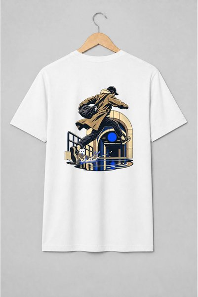 Generic Brand Tricou unisex cu Personaj urban în săritură streetwear