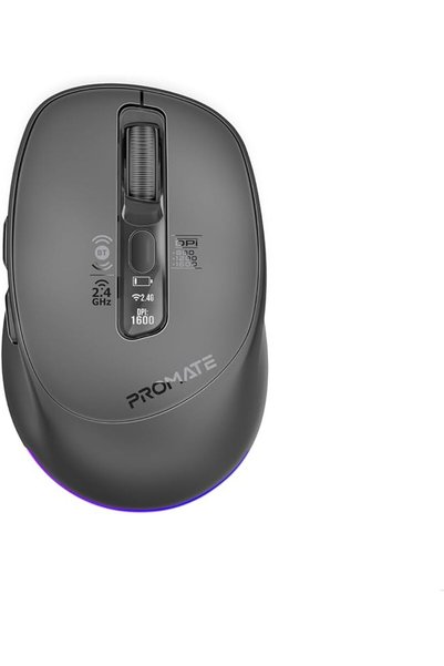 Promate ماوس لاسلكي ثلاثي الأوضاع، أزرار 7D صامتة، تقنية BT5.1 ثنائية القناة ...