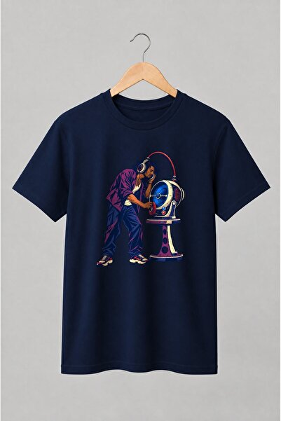 Generic Brand Tricou unisex cu DJ cu căști și boxă retro-futuristă