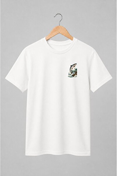 Generic Brand Tricou unisex cu Pește săritor peste ape repezi pentru pescari