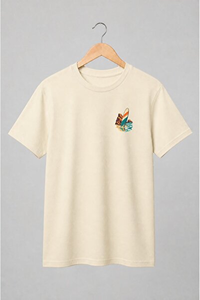 Generic Brand Tricou unisex cu Placă de surf pe plajă în stil retro