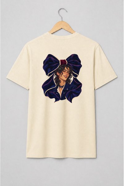 Generic Brand Tricou unisex cu Portret feminin cu fundă supradimensionată sti...