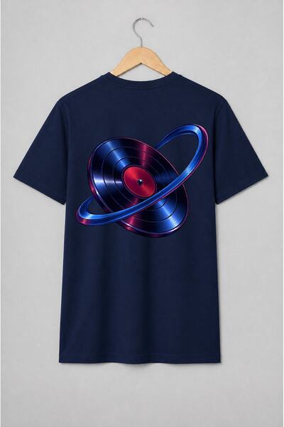 Generic Brand Tricou unisex cu Disc de vinil cu inel orbital neon