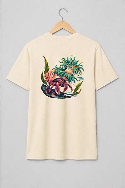 Generic Brand Tricou unisex cu Crab pustnic cu anemone marine stil ilustrat