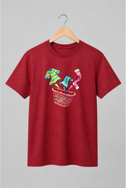 Generic Brand Tricou unisex cu Coș de rufe cu haine zburătoare comic retro