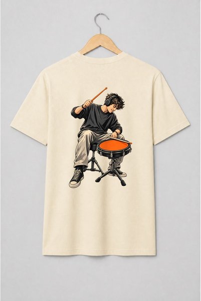 Generic Brand Tricou unisex cu Baterist cu căști și tobă în stil urban