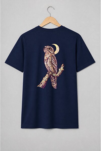 Generic Brand Tricou unisex cu Bufniță cu lună și ramură florală vintage