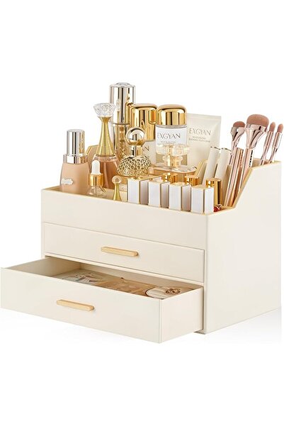 Lolalet Makeup Organizer for Vanity Desk, 3-Layer PU Leather Luxury Cosmetic ...